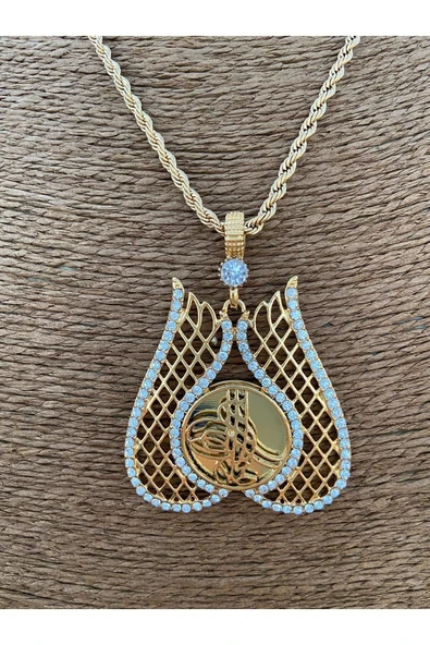 TREND Melek Kanadı 22 Ayar Altın Kaplama Zirkon Taşlı Tuğralı 60 CM Zincirli Kolye - 6