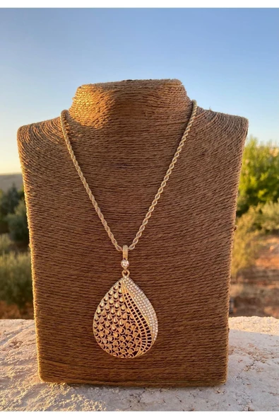 YENİ TREND 22 Ayar Altın Kaplama Zirkon Taşlı 60 CM Zincirli Kolye - 3