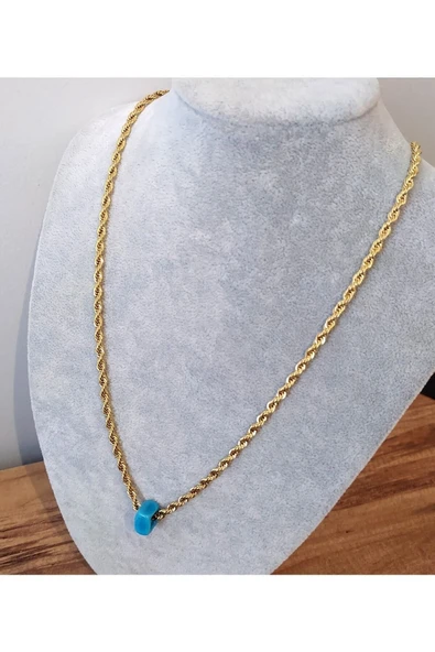 Birebir Kuyumcu Model Cam Nazar Boncuklu Burgu Halat Zincir Çelik Kolye - 2