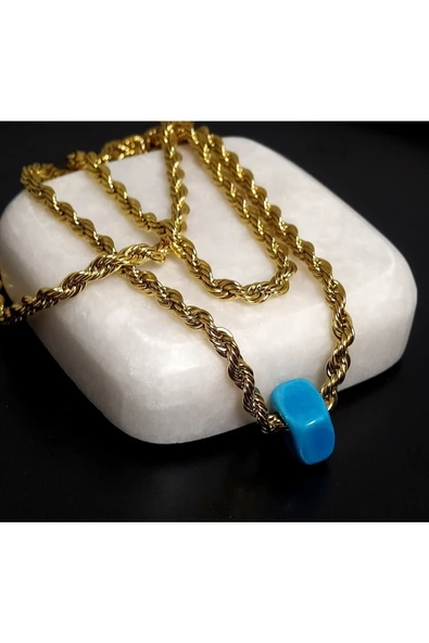 Birebir Kuyumcu Model Cam Nazar Boncuklu Burgu Halat Zincir Çelik Kolye