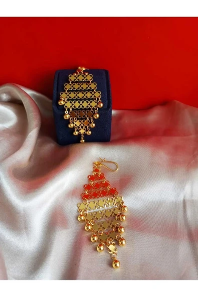 Altın Kaplama Demo Yöresel Bijuteri Elişi Tohumlu Akıtma büyük Küpe