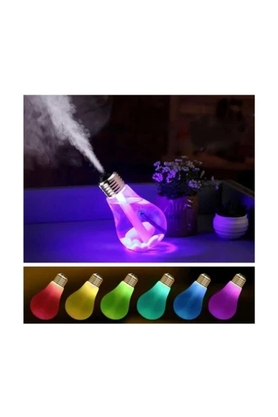 Ampul Şekilli Oda/hava Nemlendirici Usb Su Hazneli Sıcak Soğuk Buharlı 7 Led Işıklı Gece Lambası