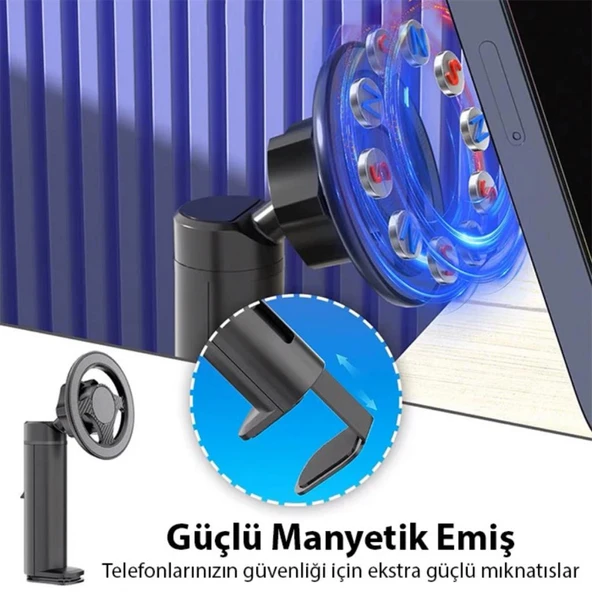 Polham Magsafe Mıknatıslı Açı ve Yön Ayarlı Sıkıştırmalı Masaüstü Telefon Tutucu, Sehpa, Koltuk Uyumlu - 4