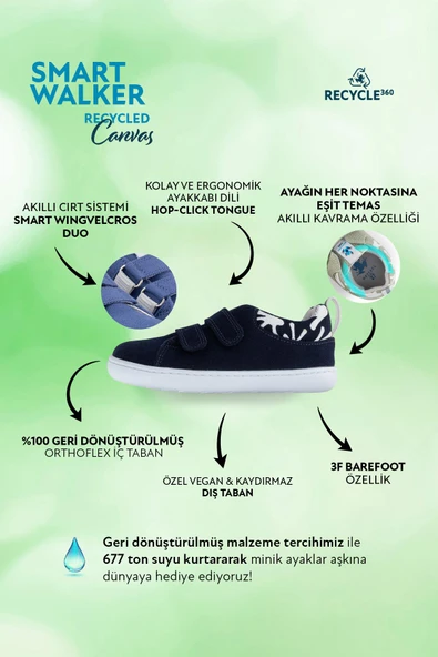 Hopfrög  Smart Walker Recycled Canvas Eco Lacivert Barefoot Çocuk Ayakkabı H020902083 - 3
