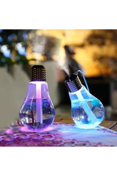 Ampul Şekilli Oda/hava Nemlendirici Usb Su Hazneli Sıcak Soğuk Buharlı 7 Led Işıklı Gece Lambası - 2