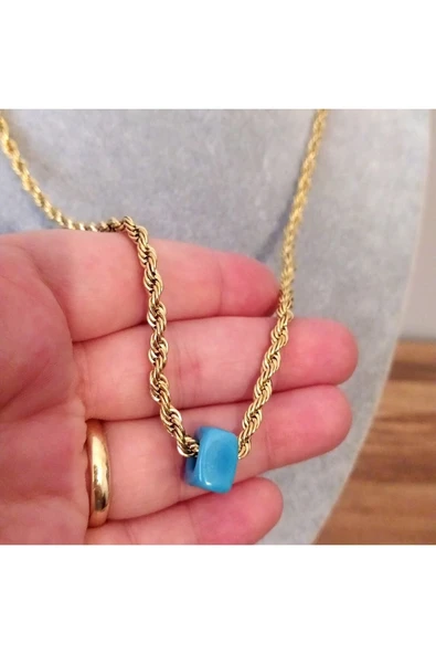 Birebir Kuyumcu Model Cam Nazar Boncuklu Burgu Halat Zincir Çelik Kolye - 3