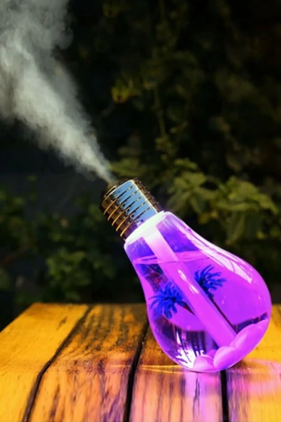 Ampul Şekilli Oda/hava Nemlendirici Usb Su Hazneli Sıcak Soğuk Buharlı 7 Led Işıklı Gece Lambası - 3