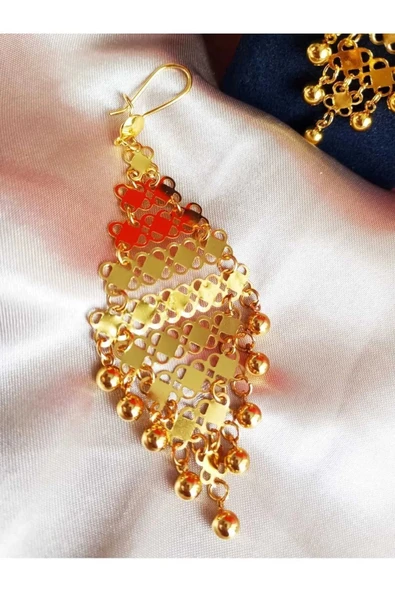 Altın Kaplama Demo Yöresel Bijuteri Elişi Tohumlu Akıtma büyük Küpe - 2