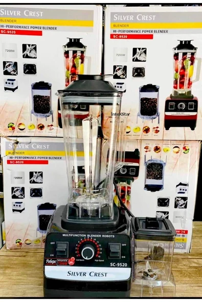 İntexstar Silver Crest Profesiyonel 7200Watt Cafe Bar Çift Sürahili Belender Buz Kırıcı Öğütücü