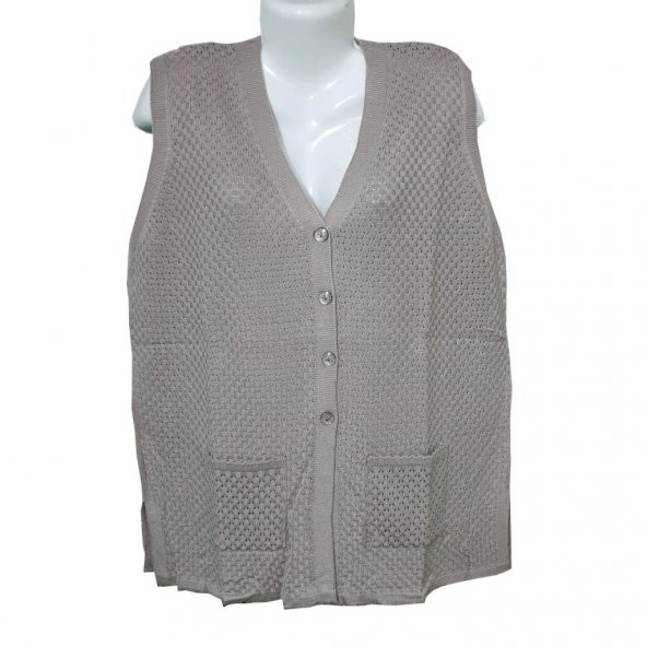 Battal Boy Sıfır Kol İnce Desenli Kadın Triko Hırka - 3