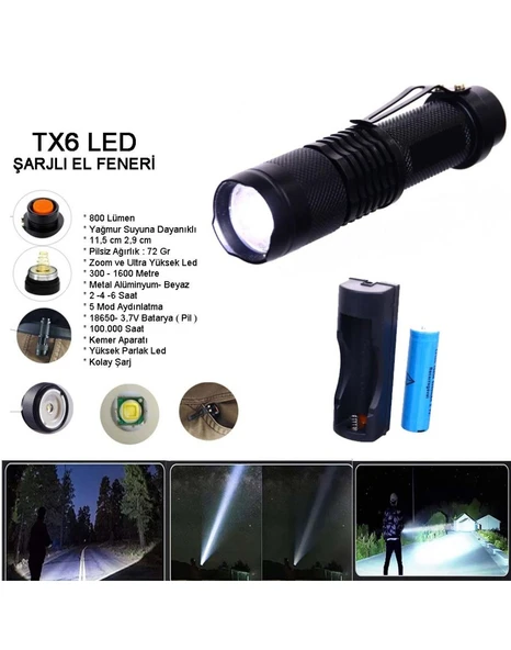 Orjinal 800 Lümen T6 Şarjlı EL Feneri Watton Wt-086 - 4