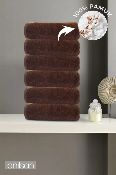 6'lı Kahverengi El Havlusu - 50x90 Cm, 225 Gr, %100 Pamuk, Spa Ve Otel Havlusu, Günlük Kullanıma Uygun