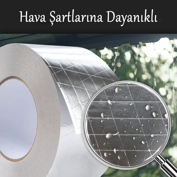 Yapışkanlı Fiberglas Lif Takviyeli Alüminyum Folyo Bant 45 mm x 25 Metre Yanmaz Soba Borusu Bandı - 6