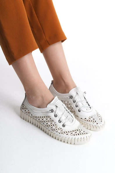 Kadın Hakiki Deri Mevsimlik Ayakkabı Comfort Taban Desenli Tam Kalıp Günlük Ayakkabı - Resim 2