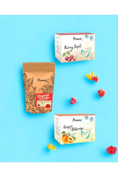 GUARANA KAHVE"KİRAZ SAPLI"KAYISILI KARIŞIK BİTKİ ÇAY SETİ
