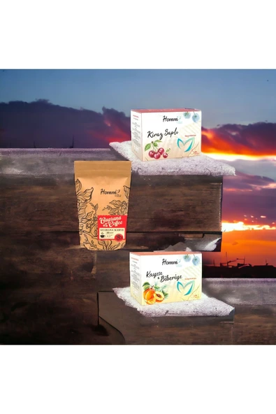 homm Guarana Kahve, kiraz saplı çay, kayısılı biberiyeli çay
