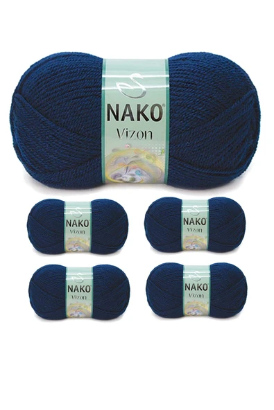 5 Adet Vizon Premium Akrilik El Örgü İpi Yünü Renk No:148 Lacivert ürün görseli 1