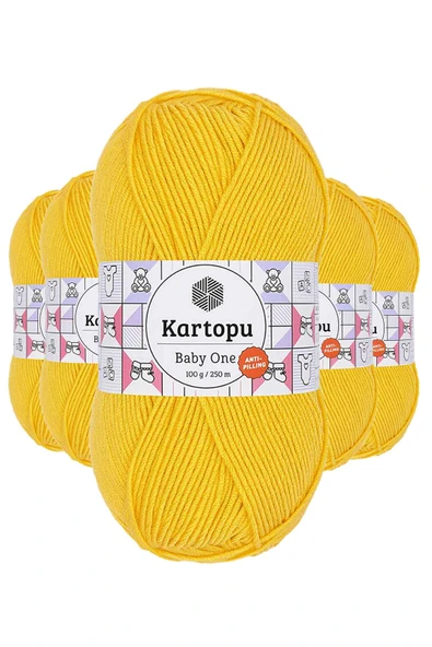 5 Adet Baby One Tüylenmeyen El Örgü İpi Yünü Sarı K154 ürün görseli 1