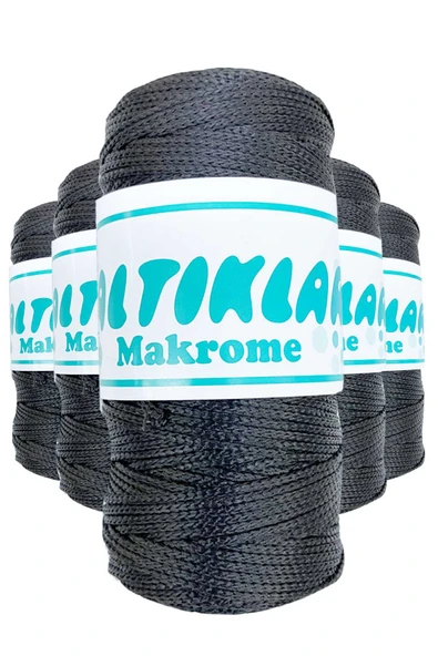5 Adet Polyester Makrome İpi 68 Füme Gri 100 gr ürün görseli 1