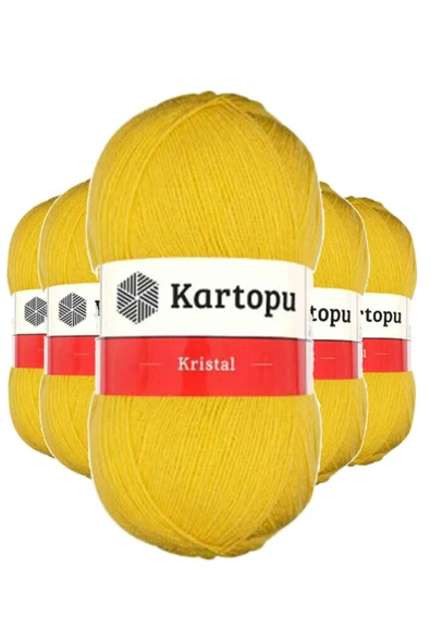 5 Adet Kristal Çift Katlı El Örgü Lif İpi Sarı K301 ürün görseli 1