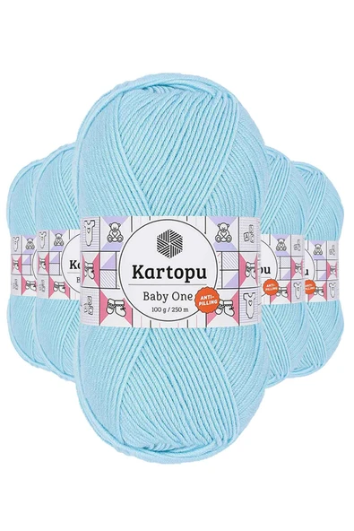 5 Adet Baby One Tüylenmeyen El Örgü İpi Yünü Gök Mavi K502 ürün görseli 1