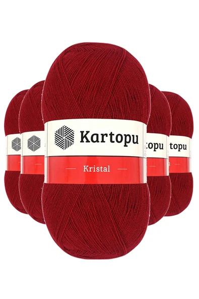 5 Adet Kristal Çift Katlı El Örgü Lif İpi Koyu Kırmızı K125 ürün görseli 1