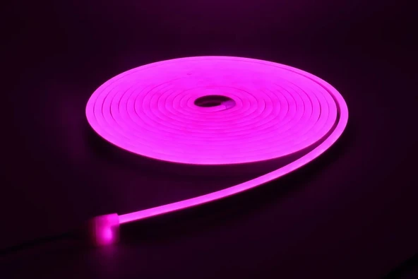 Neon LED şerit 5metre Pembe LED zincir bandı hortum esnek dekoratif aydınlatma ışık 12V 10W
