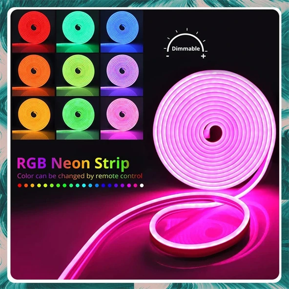 Neon LED şerit 5metre Pembe LED zincir bandı hortum esnek dekoratif aydınlatma ışık 12V 10W - 3