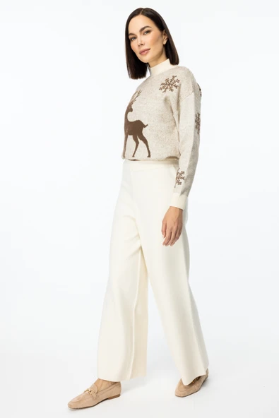 On Minimalist Oversize Yüksek Bel Geniş Paça Kadın Pantolon - Resim 2