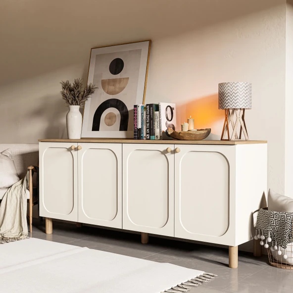 1700 Monza 180 Cm (Membran MDF Kapaklı) Bohem Konsol Sepet-Beyaz