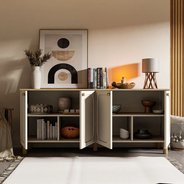 1700 Monza 180 Cm (Membran MDF Kapaklı) Bohem Konsol Sepet-Beyaz - 6