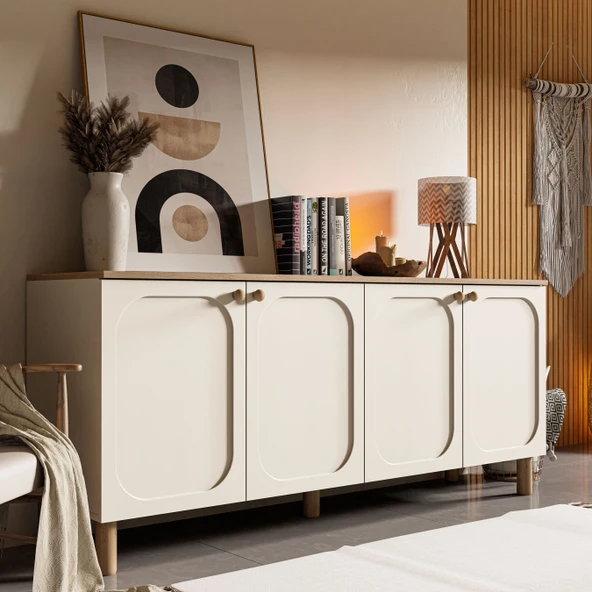 1700 Monza 180 Cm (Membran MDF Kapaklı) Bohem Konsol Sepet-Beyaz - 4