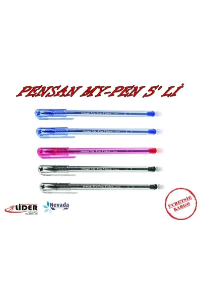 Pensan My-pen Tükenmez Kalem 2 Siyah 2 Mavi 1 Kırmızı 1mm Uçlu