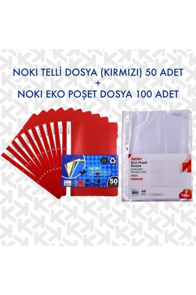 Noki Telli Dosya (kırmızı 50 Adet) - Poşet Dosya (100 Adet)