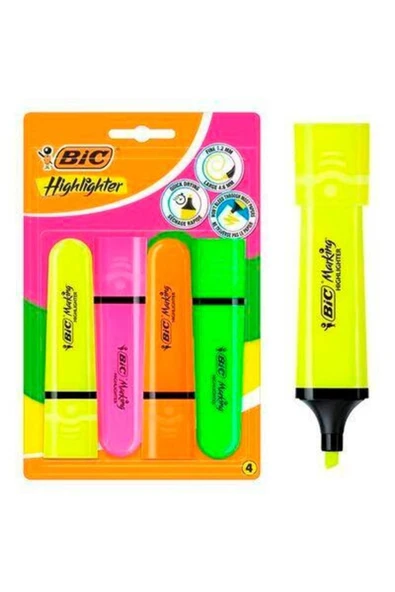 Bic Marking Flat Highlighter 4lü Blister Canlı Renkler