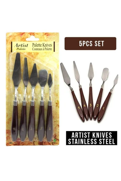 5 Li Metal Spatula ahşap sap Seti Spatul Akrilik Yağlı Boya Hobi Çalışmalar