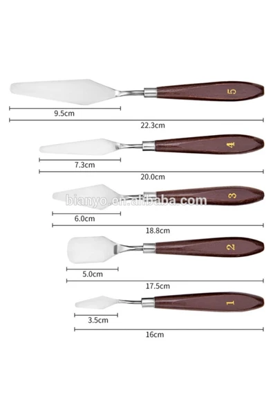 5 Li Metal Spatula ahşap sap Seti Spatul Akrilik Yağlı Boya Hobi Çalışmalar - 3