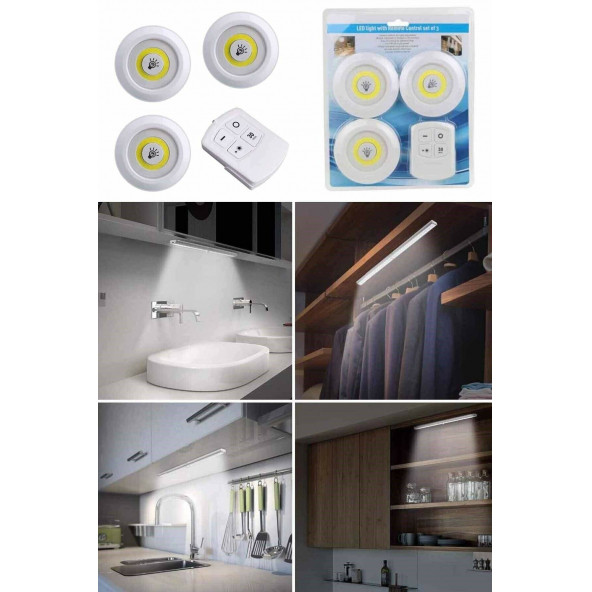 Uzaktan Kumandalı 3 Lü Spot Led Lamba Kablosuz Pilli