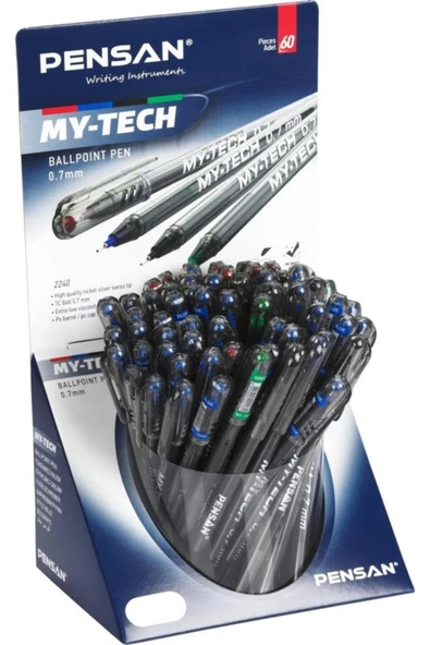 Pensan 2240 My-tech Tükenmez Kalem 0,7 Mm Karışık Mavi-siyah-kırmızı-yeşil (60 Lı Paket)