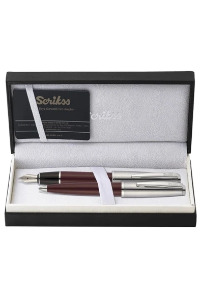 Scrikss Takım Kalem Dolma Tükenmez Bordo 78