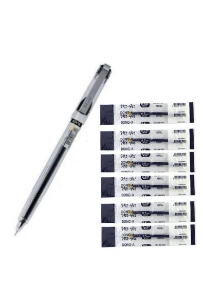 Dong-A Siyah My Gel 0.5mm Ince Iğne Uçlu Jel Kalem 1 Adet Ve Kalem Yedeği 6 Adet My-jel Pilot Kalem