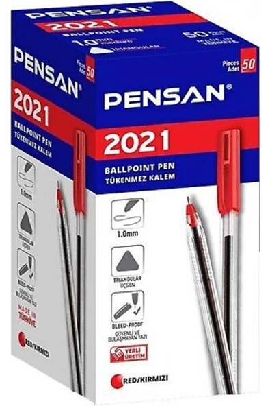 Pensan Tükenmez Kalem Üçgen Kırmızı 50 Li Tr-23