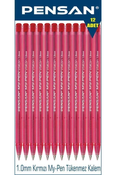 Pensan My-pen 1.0 Mm Kırmızı Tükenmez Kalem 12 Adet