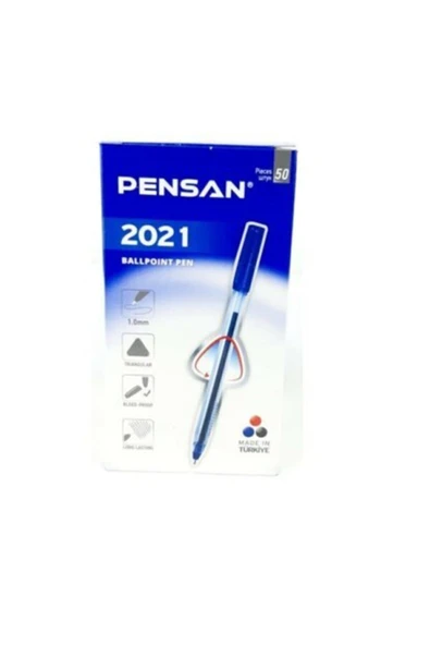 Pensan Tükenmez Kalem 1.0 Mm Üçgen Gövdeli Şeffaf Mavi (50 Li Paket) 2021