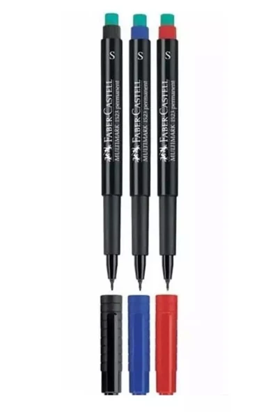 Faber Castell Asetat Kalemi (S) 3'lü Siyah-Kırmızı-Mavi