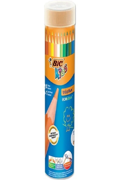 Bic Kids Evolution Metal Tüp 24+1 Renk Kuru Boya Kalemi