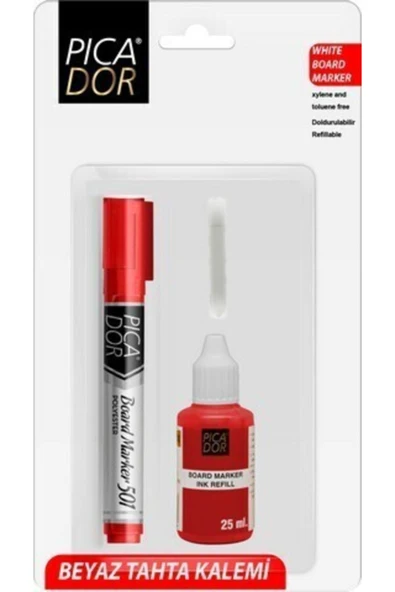 Picador Kırmızı Tahta Kalemi + Yedek Mürekkep + Yedek Uç