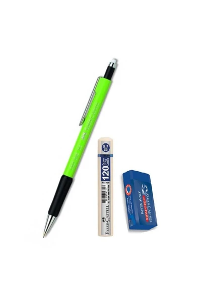 Faber Castell Uçlu Kalem Fıstık Yeşil 0.7 Grip 1347 Faber 120 Li Uç Ve Sınav Silgisi Versatil Uçlu Kalem 0,7 1 Ade