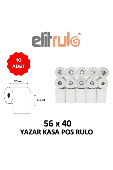 Elit Rulo Elitrulo Yazar Kasa Pos Rulosu 56mm x 40mt - 10 Adet