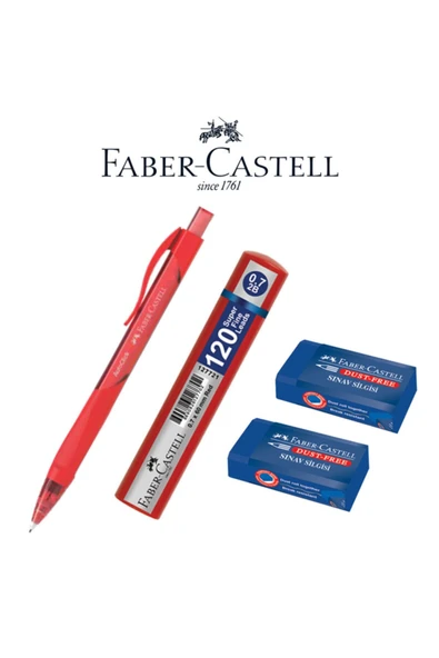 Faber Castell Auto Click 0.7 Mm Versatil Kalem - Grip Min 120'li 0.7 Mm Uç - 2 Adet Mavi Sınav Silgisi Set